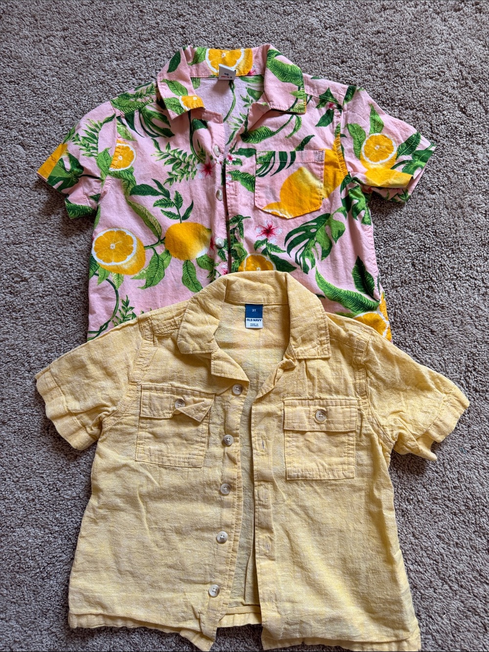 Two-Piece Toddler Button-Down Hawaiian Shirt Set - Pink Citrus & Yellow
